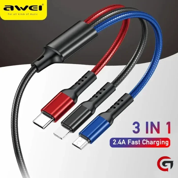 awei cl 971 3 in 1 2.4a fast charging cable 1m