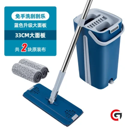 Cleaning flat mop bucket set with two microfiber pads telescopic handle, eco friendly